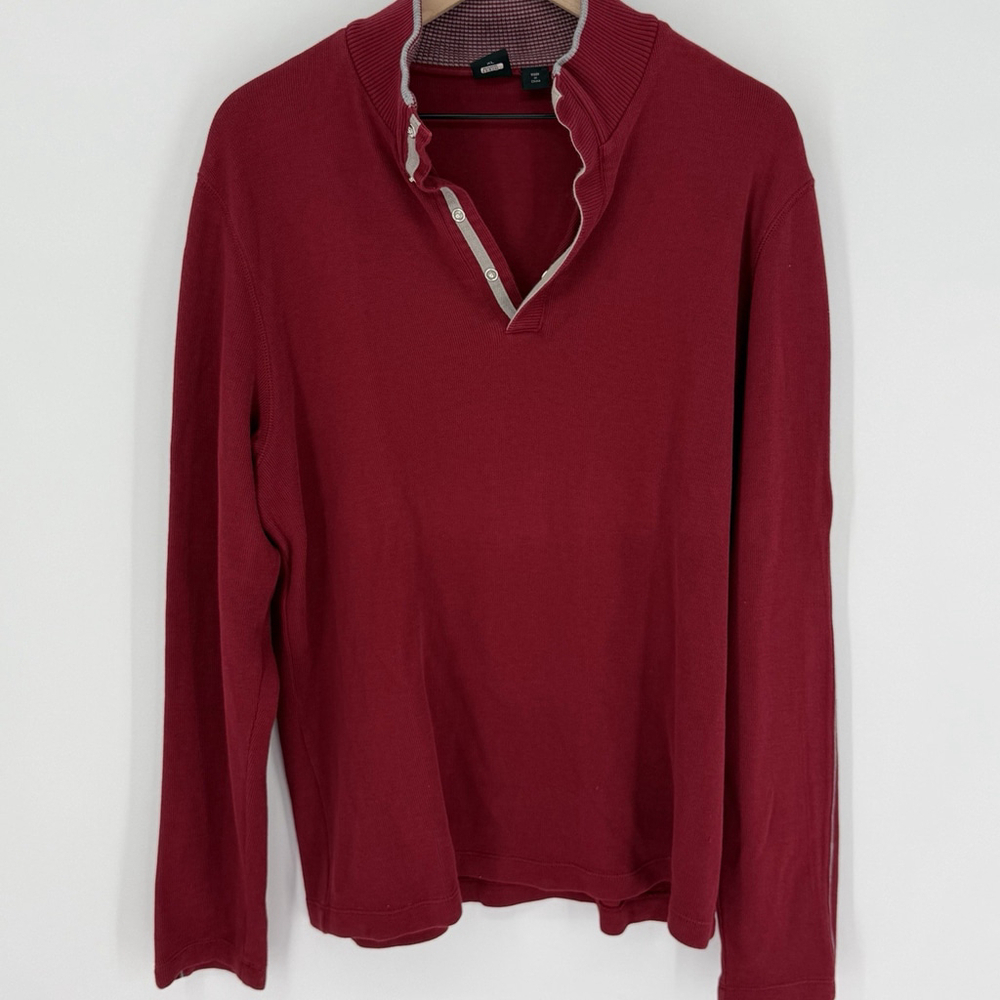 Hugo Boss Sweater Men’s XL 1/4 Button Snap Pullover Regular Fit Red